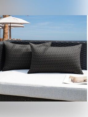 Outdoor Waterproof Lumbar Pillow Covers Rectangular 14x24” (2-pack) BLACK